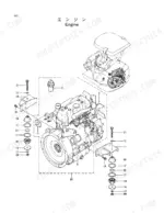 hitachi-ex15-excavator-parts-catalog-p1a7-1-5-engine-parts-5.webp Hitachi EX15 engine exploded view showing engine mounting components, brackets, bolts, and vibration isolator mounts.
