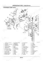 Hitachi EX150LC-5, EX160LC-5 exploded view diagram of the pump device disassembly and component parts list.