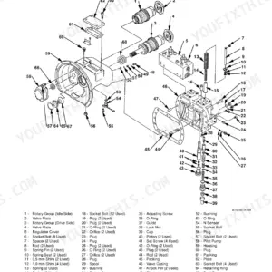 Hitachi EX150LC-5, EX160LC-5 exploded view diagram of the pump device disassembly and component parts list.