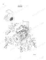 hitachi-ex18-2-hydraulic-excavator-parts-catalog-p1aw-1-2-engine-parts-7.webp Hitachi EX18-2 engine exploded view diagram showing engine mounts, brackets, and hardware assembly components.