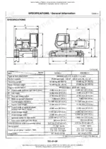 hitachi-ex200-2-ex200lc-2-hydraulic-excavator-technical-manual-specs-17.webp Hitachi EX200-2 specifications table and machine dimension diagrams for operating weight and engine data.