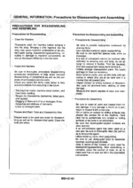 hitachi-ex20ur-2-ex30ur-2-ex40ur-2-excavator-workshop-manual-km-584e-00-procedures-8.webp Hitachi EX20UR-2, EX30UR-2, EX40UR-2, Excavator service manual page detailing precautions for disassembling and assembling.