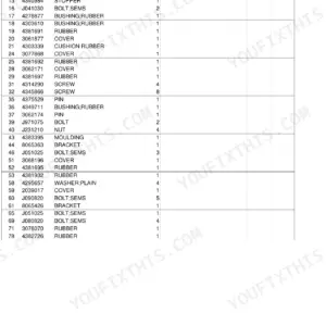 Hitachi EX20UR-2C excavator parts list table for main frame components, including bolts, bushings, and covers.
