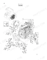 hitachi-ex25-2-excavator-parts-catalog-engine-parts-7.webp Hitachi EX25-2 engine exploded view showing engine mounts, brackets, and hardware assembly components.