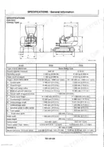hitachi-ex25-ex35-ex40-excavator-technical-manual-km581e-01-t581-01-specs-24.webp Hitachi EX25, EX35, EX40, Excavator specifications table and dimensional diagram for canopy models.