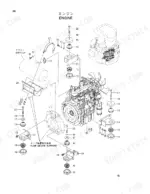 hitachi-ex27u-excavator-parts-catalog-p1ar-1-1-engine-parts-5.webp Hitachi EX27U exploded view of engine, muffler, and pump device support mounting components.