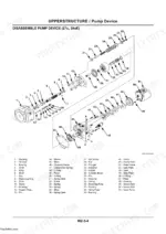 hitachi-ex27u-to-36ue-excavator-technical-manual-t589e-01-exploded-view-210.webp Hitachi EX27U to EX36UE exploded view diagram of the hydraulic pump device disassembly and parts list.