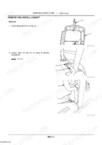 hitachi-ex27u-to-36ue-excavator-technical-manual-t589e-01-procedures-201.webp Hitachi EX27U to EX36UE canopy removal procedure diagrams showing sling belt and handrail bolt locations.