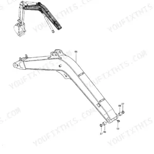 Hitachi EX30-2 exploded view diagram of the boom assembly, including bushings, seals, and grease fitting components.