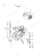 hitachi-ex30-excavator-parts-catalog-engine-parts-5.webp Hitachi EX30 engine exploded view showing engine mounting brackets, rubber dampers, bolts, and hardware assembly.