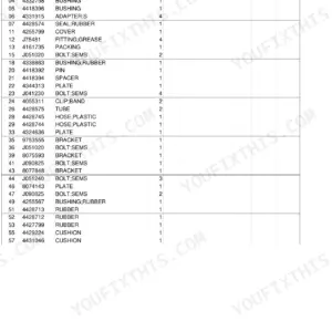 Hitachi EX30U parts list for main frame components including bolts, bushings, seals, and brackets with part numbers.