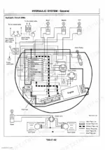 hitachi-ex33mu-58mu-hydraulic-excavator-technical-manual-hydraulic-103.webp Hitachi EX33Mu, 58Mu hydraulic circuit diagram showing pumps, control valves, cylinders, and travel motors.
