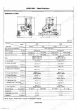 hitachi-ex33mu-58mu-hydraulic-excavator-technical-manual-specs-34.webp Hitachi EX33Mu, 58Mu technical manual page showing general machine specifications, dimensions, and engine data table.
