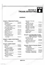 hitachi-ex33mu-58mu-hydraulic-excavator-technical-manual-troubleshooting-142.webp Hitachi EX33Mu, 58Mu troubleshooting section table of contents listing engine, monitor, and machine operation systems.