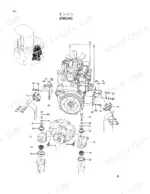 hitachi-ex33mu-excavator-parts-catalog-p1bm-1-2-engine-parts-5.webp Hitachi EX33MU engine exploded view showing engine mounts, brackets, bolts, and vibration dampers.