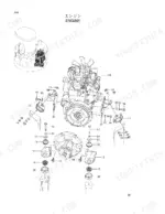 hitachi-ex33u-excavator-parts-catalog-p1bn-1-1-engine-parts-5.webp Hitachi EX33U engine exploded view showing engine mounts, brackets, bolts, and vibration dampers for assembly.