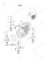 hitachi-ex35u-hydraulic-excavator-parts-catalog-p1au-1-1-engine-parts-5.webp Hitachi EX35U engine exploded view showing engine mounts, pump device support, and mounting hardware components.
