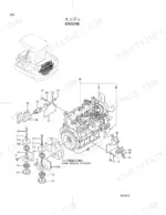 hitachi-ex40-2-excavator-parts-catalog-p1b8-1-2-engine-parts-5.webp Hitachi EX40-2 engine exploded view showing pump device support, mounting brackets, and vibration isolator components.
