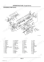 hitachi-ex40u-ex50u-excavator-technical-manual-t585e-00-exploded-view-206.webp Hitachi EX40u, EX50u, 50u exploded view diagram for pump device disassembly with numbered parts list.