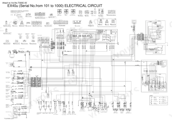 Hitachi EX40u, EX50u, 50u electrical circuit wiring diagram showing connectors, relays, and system components.