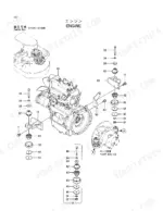 Hitachi EX40UR-2 engine and pump device mounting parts exploded view diagram showing rubber mounts and hardware.