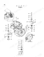 hitachi-ex40ur-excavator-parts-catalog-p1ba-1-2-engine-parts-9.webp Hitachi EX40UR engine mounting exploded view showing engine, pump device, rubber mounts, bolts, and brackets.