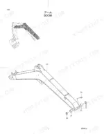 hitachi-ex45-2-hydraulic-excavator-parts-catalog-p1be-1-2-boom-parts-197.webp Hitachi EX45-2, EX40-2 exploded view diagram of the boom assembly, including bushings, seals, and grease fitting.