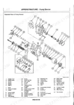 hitachi-ex45-excavator-service-manual-km510e-01-exploded-view-241.webp Hitachi EX45 exploded view of upperstructure pump device showing internal components, gears, and parts list index.