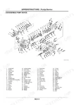 hitachi-ex50u-excavator-technical-manual-exploded-view-185.webp Hitachi EX50u exploded view diagram for pump device disassembly with numbered parts list for hydraulic components.