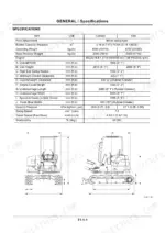 hitachi-ex50u-excavator-technical-manual-specs-4.webp Hitachi EX50u technical manual page showing general specifications table and dimensional diagram for canopy and cab models.