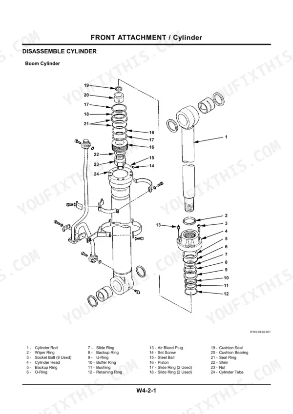 Hitachi EX550-5, EX600H-5, EX550LC-5, EX600LCH-5 exploded view diagram for boom cylinder disassembly and parts list.