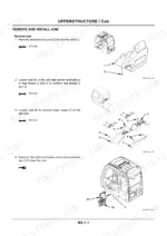 hitachi-ex550-5-to-ex600lch-5-hydraulic-excavator-service-manual-procedures-51.webp Hitachi EX550-5, EX600H-5, EX550LC-5, EX600LCH-5 cab removal procedure diagrams for seat, rear boxes, and air filter duct.