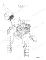 hitachi-ex55ur-hydraulic-excavator-parts-catalog-p1bg-1-2-engine-parts-8.webp Hitachi EX55UR engine exploded view showing engine mounts, brackets, and hardware components.