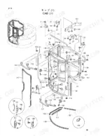 hitachi-ex58mu-excavator-parts-catalog-p1bp-1-2-cab-parts-222.webp Hitachi EX58MU exploded view diagram of cab components, including frame, seals, brackets, and mounting hardware.