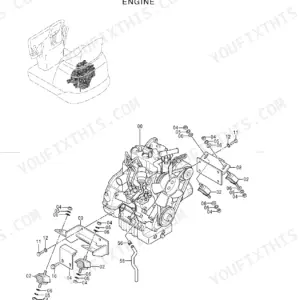 Hitachi EX8-2B engine exploded view showing engine mounting brackets, rubber mounts, and hardware assembly components.