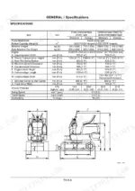 hitachi-ex8-2b-hydraulic-excavator-technical-manual-specs-4.webp Hitachi EX8-2B technical manual page showing general specifications table and dimensional diagram for excavator components.