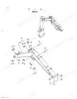 hitachi-ex8-excavator-parts-catalog-boom-parts-111.webp Hitachi EX8 exploded view diagram of the boom assembly, showing pins, bushings, washers, and bolts for mounting.