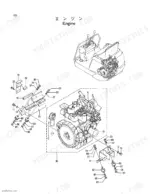 hitachi-ex8-excavator-parts-catalog-engine-parts-5.webp Hitachi EX8 engine exploded view showing engine mounting brackets, rubber mounts, and hardware assembly components.