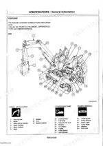 hitachi-ex8-to-ex15-excavator-technical-manual-t580-01-exploded-view-20.webp Hitachi EX8, EX22, EX12, EX30, EX15, Excavator component diagram showing front attachment, upperstructure, and undercarriage.