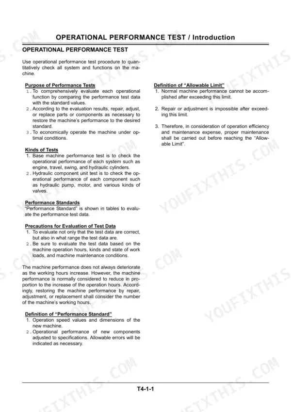 Hitachi Zaxis 17U-2 operational performance test introduction and standard values
