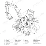 Hitachi ZAXIS 40u, 50u component layout diagram showing main parts like cylinders, engine, pump, and valves with index.