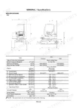 hitachi-zaxis-to-50u-hydraulic-excavator-technical-manual-t1lde-00-specs-34.webp Hitachi ZAXIS 40U specifications table and dimensional diagram for canopy and cab models including weights and dimensions.