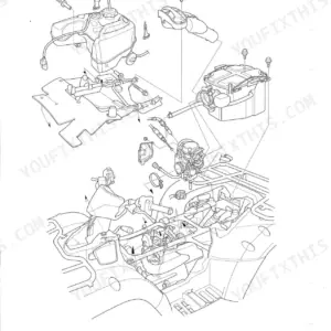 Honda TRX680FA/FGA, TRX650FA fuel system exploded view showing fuel tank, air cleaner, and carburetor components.