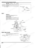 Honda TRX680FA/FGA, TRX650FA trim clip removal, seat removal, and right side cover installation procedures.
