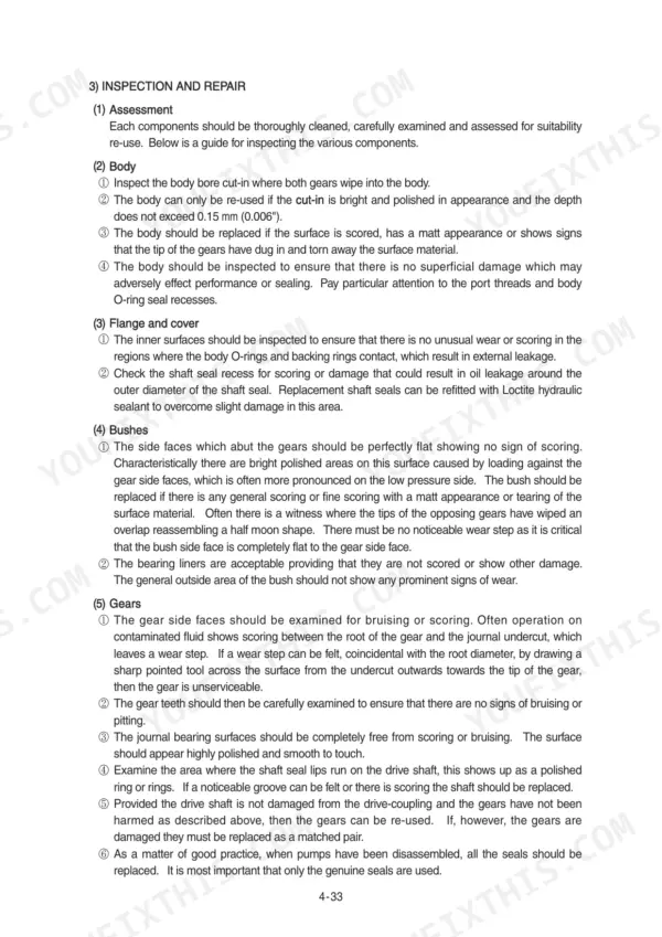 Hyundai HL740-9, HL740XTD-9, HL740TM-9 inspection and repair procedures for pump body, flange, bushes, and gears.