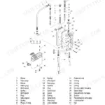 Hyundai HL750 control valve exploded view diagram showing valve body, shift spools, springs, solenoid coils, and housing.