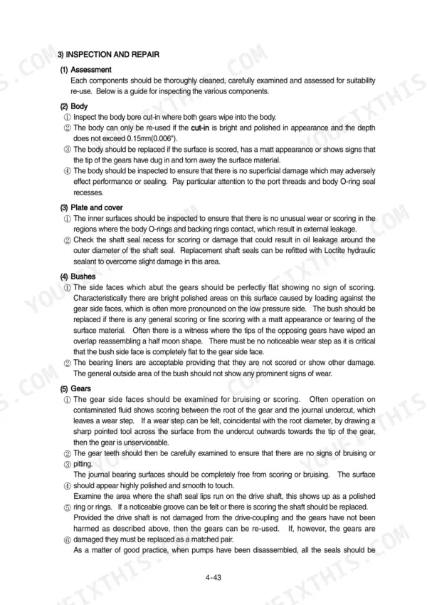 Hyundai HL757-7A, HL757XTD-7A, HL757TM-7A inspection and repair procedures for hydraulic pump body, plates, bushes, and gears.