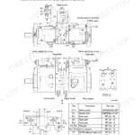 Hyundai R170W-7A main pump structure diagram, hydraulic circuit, and port specifications table.