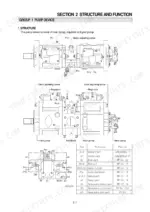 hyundai-r320lc-7-hydraulic-excavator-service-manual-exploded-view-37.webp Hyundai R320LC-7 main pump device structure diagram, hydraulic circuit, and port size specification table.