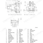 Hyundai R360LC-7 swing motor exploded view diagram and parts list showing internal structure, pistons, and valve assembly.